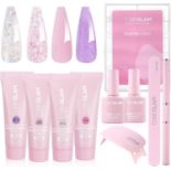 RRP £19.99 TOBEGLAM Poly Nail Gel Kit with UV Light, 4 Colours Glitter Poly Extension Nail Gel