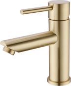 RRP £46.99 Trustmi Brass Brushed Gold Single Lever Bathroom Basin Mixer Tap Sink Faucet,Short