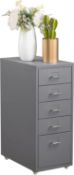 RRP £64.99 HollyHOME 5-Drawer Mobile File Cabinet, Rolling Filing Organizer, Metal Storage Cabinet