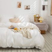 RRP £34.99 Herside White Ruffle Duvet Cover Set, Double, Shabby Chic Bedding Farmhouse Ruffled