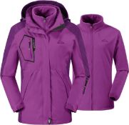 RRP £59.99 donhobo Womens 3 In 1 Fleece Ski Jacket Softshell Winter Waterproof Full Zip Windproof