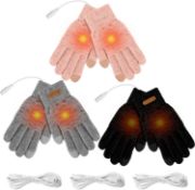 SATINIOR 3 Pairs USB Heated Gloves Unisex Winter Warm Gloves