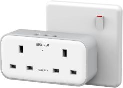 Plug Adapter with 3 USB, Mscien Double Plug Adaptor, Multi Plug Extension, Dual 2 Pin Socket at