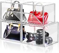 RRP £53.99 LINYAPRY Set of 4 Plastic Storage Organizer for Closet, Acrylic Display Case for Purse