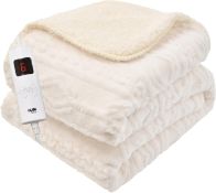 RRP £64.99 GlamHaus Heated Throw Blanket - Electric 85W Luxurious & Soft - White Alyssum - Machine
