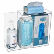 RRP £60 Set of 2 x KOEMEHR Glove Box Holder Dispenser with 3 Compartment Acrylic Face Mask Dispenser