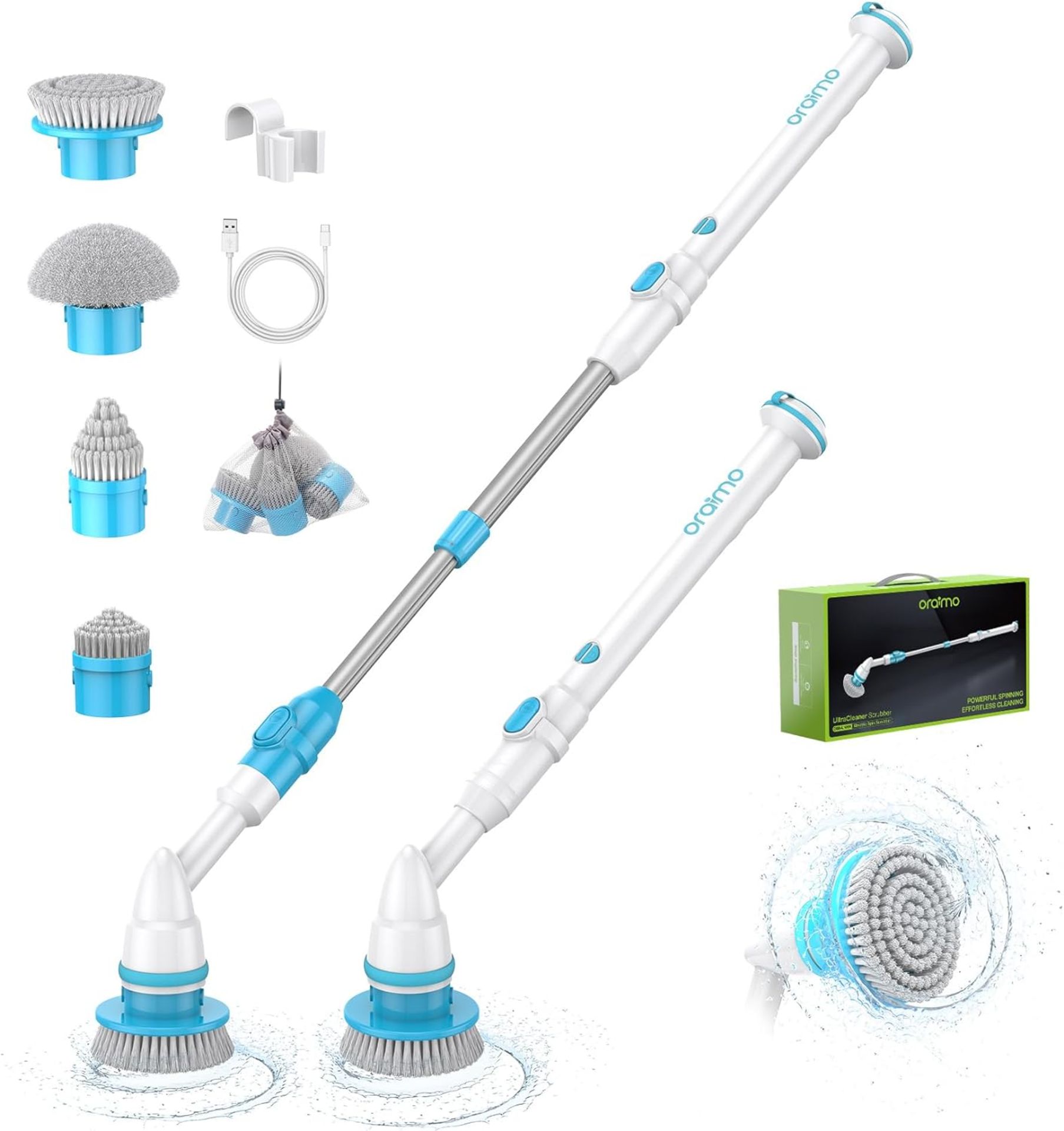 RRP £48.99 Oraimo Electric Spin Scrubber,430RPM Cleaning Brush, Bathroom Scrubber with Adjustable