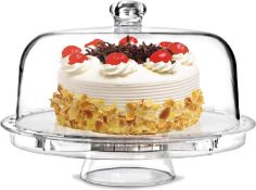 RRP £21.99 Tebery 6 IN 1 Multifunctional Cake Stand, Acrylic Cake Plate with Dome Lid, Cake and