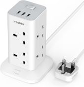 RRP £24.99 Tower Extension Lead with 3 USB Slots, TESSAN 8 Way Multi Plug Extension Tower, Surge