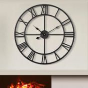 RRP £89.99 HAITANG 80CM Large Wall Clock 30 Inches Oversized Modern Round Black Metal Silent