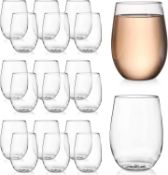 RRP £22.99 Tebery 20 Pack 16oz Unbreakable Plastic Glasses, 450ml Reusable Heavy Duty Clear Drinking