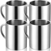 Tebery 4 Pcs 300ml Stainless Steel Coffee Mug, Coffee Cup, Double Wall Insulated Mug, Camping