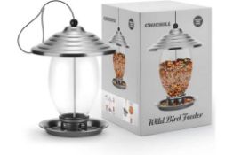 RRP £32.99 CHICHILL Bird Feeders, Hanging Bird Feeder Outdoor, Metal and Glass Wild Bird Feeders for