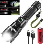 RRP £34.99 Shadowhawk Torch LED Super Bright, 20000 Lumens Rechargeable LED Torch, USB Tactical