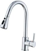RRP £59.99 Heable Kitchen Sink Mixer Tap with Pull Down Sprayer Chrome, Single Handle High Arc