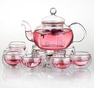 RRP £36.99 Jusalpha 11 PC-Glass Filtering Tea Maker Teapot with a Warmer and 6 Tea Cups Set (Version