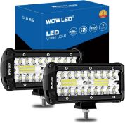 RRP £27.99 WOWLED 2 Pack 7" LED Light Bar, 12V 12000LM Offroad Driving Lights Work Bar Lamp IP67
