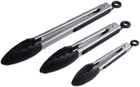 RRP £20 Set of 2 x Smithcraft 3-Pack Kitchen Barbecue Tongs Set 18/8 (304) Stainless Steel Cooking