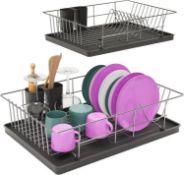 Compact Dish Drainer Rack - Over the Sink Drainer Rack with Cutlery Holder and Draining Board Rack