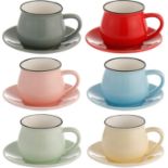 RRP £19.99 All-Pie Porcelain Espresso Cups with Saucers - 108 ml/3.65 oz - Set of 6, Small Coffee