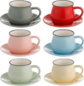 RRP £19.99 All-Pie Porcelain Espresso Cups with Saucers - 108 ml/3.65 oz - Set of 6, Small Coffee