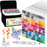 Lyuvie 120 Colours Alcohol Markers Set-Professional Dual Tip Alcohol Art Markers with Chisel & Brush