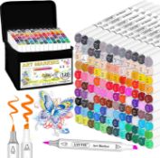 Lyuvie 120 Colours Alcohol Markers Set-Professional Dual Tip Alcohol Art Markers with Chisel & Brush