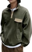 RRP £23.99 Elegancity Men’s Fleece Jumper Casual V Neck Regular Fit Stand Collar Sweatshirt, X-