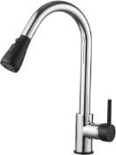 RRP £59.99 Heable Chrome Kitchen Sink Mixer Tap with Pull Down Sprayer, Black Single Handle High Arc