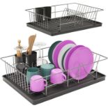 Compact Dish Drainer Rack - Over the Sink Drainer Rack with Cutlery Holder and Draining Board Rack