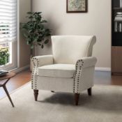 RRP £199 HULALA HOME Modern Accent Chair with Wood Legs & Removable Cushion, Wingback Armchair