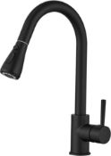 RRP £59.99 Heable Kitchen Sink Mixer Tap with Pull Down Sprayer Matte Black, Single Handle High