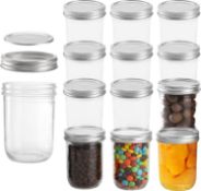 RRP £22.99 Jucoan 12 Pack 16oz/450ml Wide Mouth Mason Jar with Lids and Bands, Glass Jelly Jars