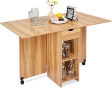 RRP £89.99 Mondeer Mobile Folding Dining Table, Drop Leaf Table with 1 Drawer and 2 Open Storage