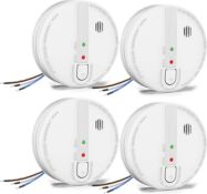 RRP £69.99 Jemay Wired Smoke Alarm, 4-Pack Interlinked Fire Alarm with LED Indicator and Silence