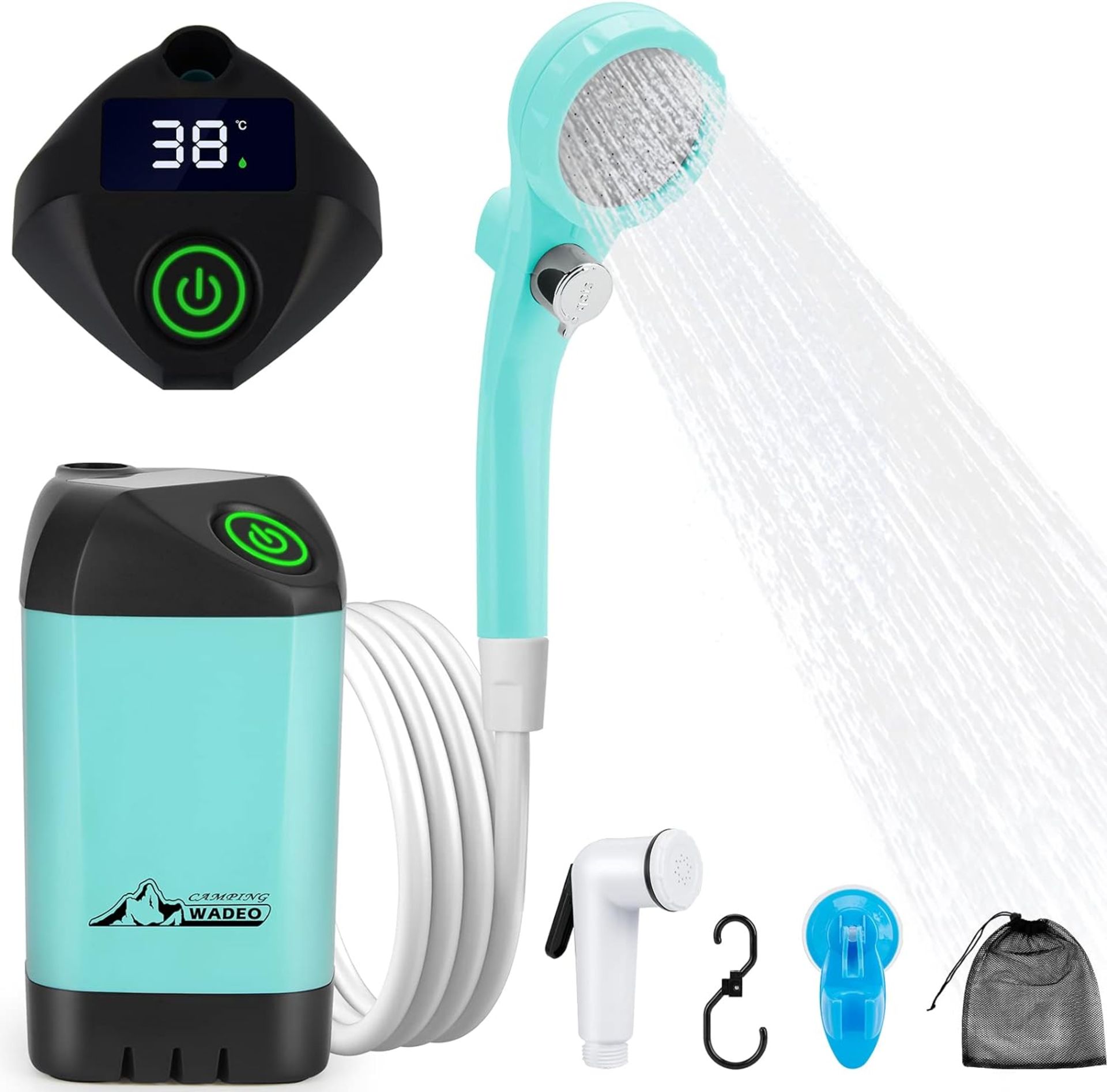 RRP £53.99 WADEO Upgraded Portable Shower, Camping Shower with Rechargeable 4500mAh Battery &