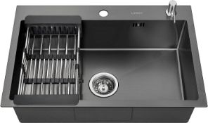 RRP £169.99 LONHEO Black Kitchen Sink - 680mm x450mm Stainless Steel Single Bowl Sink with Drain