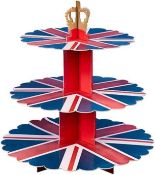RRP £40 Set of 4 x Hootyballoo Union Jack 3 Tier Cake Stand, Red, Navy Blue, White