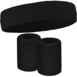 RRP £40 Set of 5 x Tough Headwear Sports Sweatband + Wristband Combo Pack - Fits Men & Women -