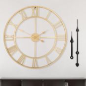 RRP £30.99 HAITANG Roman Retro Large Wall Clock Round Metal Silent Non Ticking Battery Operated 40CM