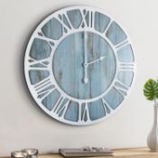RRP £29.99 HAITANG Modern Round Wood Wall Clock for Living Room Decor,Vintage Blue 40cm Roman