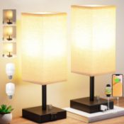 RRP £45.99 Seealle Bedside Lamps Set of 2, Fully Dimmable Table Lamps with USB C+A Charging Ports,