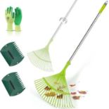 RRP £27.99 Hortem Garden Leaf Rake Set, Telescopic Rake Gardening, include 24-Teeth Aluminum Lawn