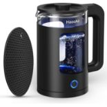 Haooair Kettle, 1.5 Liter Electric Kettle with Blue LED, Easy to Clean Glass Kettle, Fast Boil