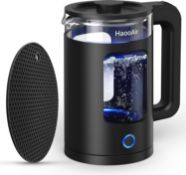 Haooair Kettle, 1.5 Liter Electric Kettle with Blue LED, Easy to Clean Glass Kettle, Fast Boil