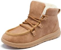 Heiiwarm Mens Womens Snow Boots Lace Up Fur Lined Anti-Slip Winter Shoes Suede Outdoor Comfortable