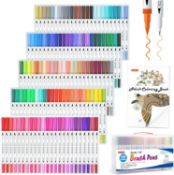RRP £23.99 Shuttle Art 120 Colours Brush Pens Set with 1 Colouring Book, Fineliner and Dual Tip
