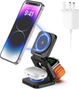 RRP £49.99 KU XIU 3 in 1 Wireless Charging Station, Foldable Magnetic Charger Stand 5W Fast Charger