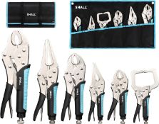 RRP £25.99 Shall 6-Piece Locking Pliers, Vice Grips Pliers Set, 5",7" & 10" Curved Jaw Locking
