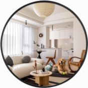 RRP £39.99 Round Glass Wall Mirror 20 Inches Modern Large Circle Black Metal Frame Wall Mount HD